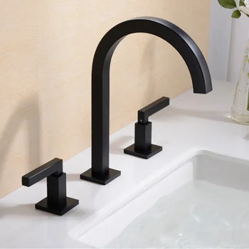 

Golden black three-hole faucet cold and hot washbasin basin basin full copper split European antique double handle