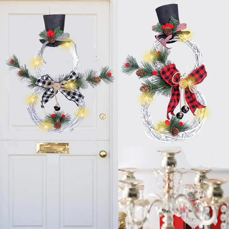 

Christmas Hang Decoration LED Lights Snowman Christmas Wreath Rattan Circle Door Home Christmas Tree Decoration