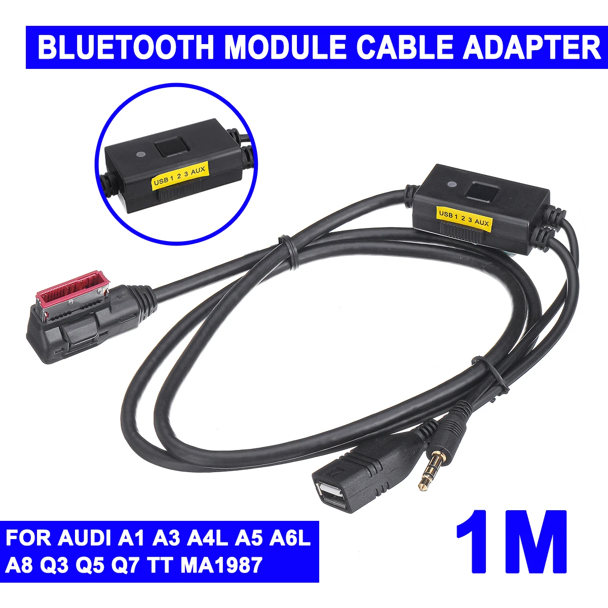 MASO C/âble Adaptateur auxiliaire pour Voiture AMI MDI MMI 3,5 mm pour Interface de Musique Audi A1 A3 A4L A5 A6L A8 Q3 Q5 Q7 TT VW vers Android