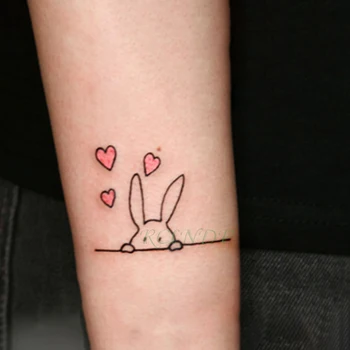 Autocollant de tatouage temporaire étanche, joli cœur, lapin, animal, flash, faux tatouages pour enfants, hommes et femmes
