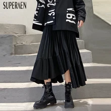 SuperAen, новинка, осенние и весенние женские юбки с высокой талией, большие размеры, дикие женские юбки, нестандартные одноцветные юбки для женщин