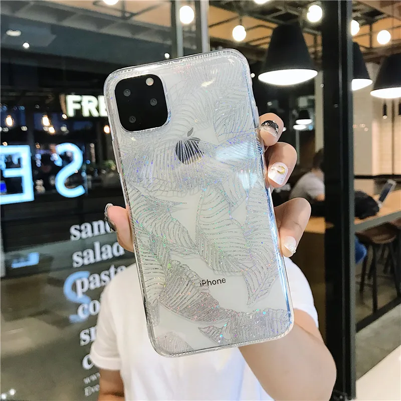 8318 Ottwn для iPhone 11 чехол с блестящими листьями для iPhone 6 6s 7 8 Plus XR X XS 11 Pro Max покрытие Прозрачная мягкая крышка IMD - Цвет: 8318
