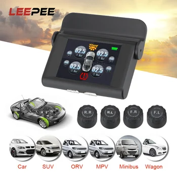 

LEEPEE Smart Car TPMS Tyre Pressure Monitoring System Auto Security Alarm Systems Digital LCD Display USB Solar Power