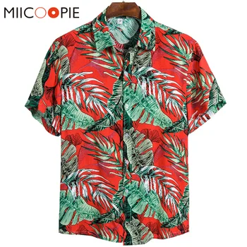 

Men Hawaiian Beach Short Sleeve Shirt Summer Cotton Casual Floral Printed Shirts Chemise Homme Men Clothes Harajuku Streetwear