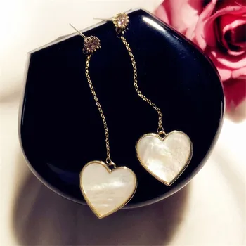 

S925 Sterling Silver Needles Natural Shell Heart Tassels Eardrop Original Niche Design Temperament Long Earring Fine Jewelry