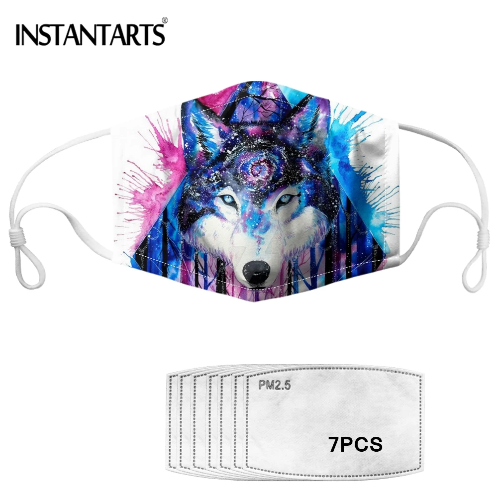 

INSTANTARTS Art Wolf Face Print Men Mouth Cover Mask 7 pm2.5 Filter Face Shield Outdoor Anti Air Dust Masks Kids Reusable masque