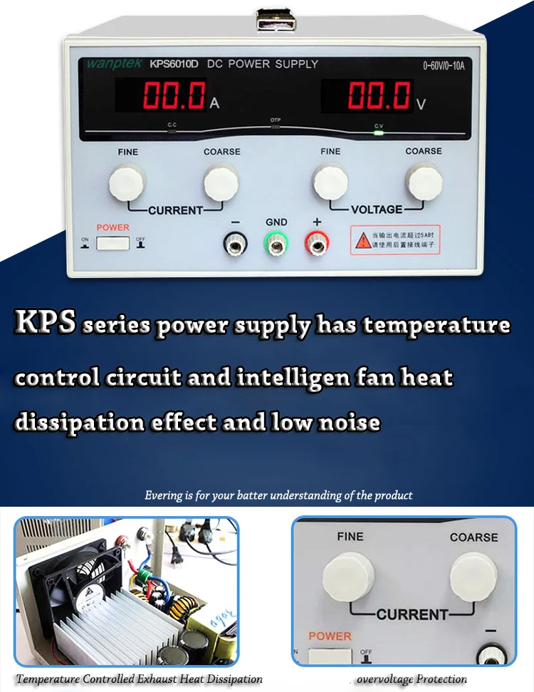 2 Pcs Wanptek KPS6010D High precision High Power Adjustable LED Dual Display Switching DC power supply 220V EU 60V/10A