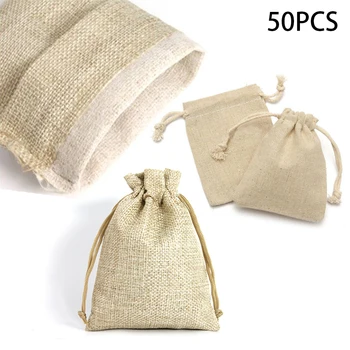 

Mini Drawstring Pouch Jute Christmas Sack Linen Cloth Gift Favor Candy