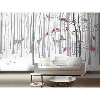 

Custom Art Photo Wallpaper Forest Bird Deer Painting Wall Decoration Poster Art Removable Wall Mural Wall Stickers