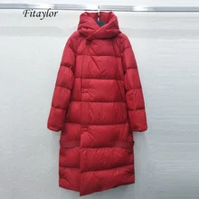 Fitaylor, зимний ультра-светильник, длинный пуховик для женщин, 90%, белый утиный пух, парка, теплая, с капюшоном, пальто для женщин, свободная верхняя одежда