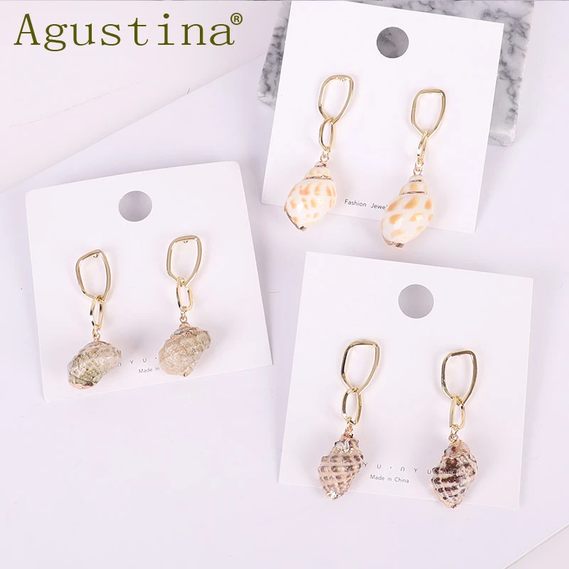 

ZA 2019 New Hot Natural Sea Shell Drop Dangle Earring for Women Trendy Metal Geometric Statement Beach Party Jewelry Punk gift