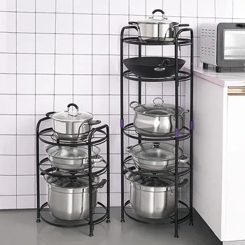 

Multifunctional kitchen storage rack black simple kitchen utensils sorting pot rack thickened material simple installation