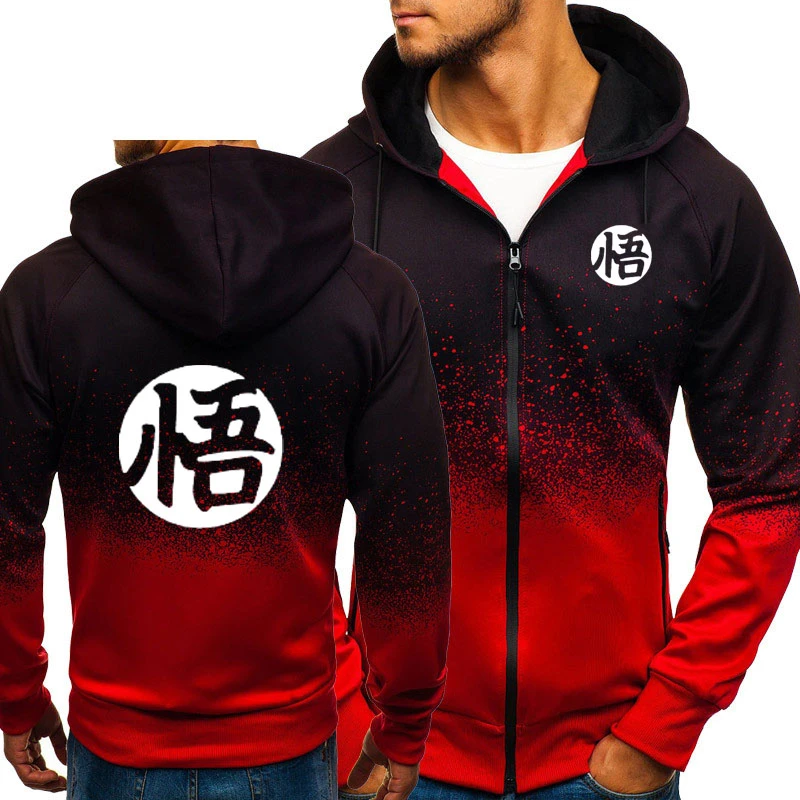 La bola dragón del Anime de sudaderas con capucha de los hombres Súper Saiyajin Dragonball Z hijo de Goku cremallera chaqueta hombres de HipHop vellón Harajuku sudaderas x|Camisas y tops| -