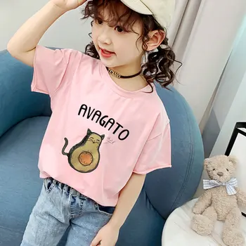 

Kawaii Casual Harajuku T-shirt Children Clothes Cute Avocado Cat Pattern Girls Tshirt Short Sleeve Baby Boy T Shirt Round Neck