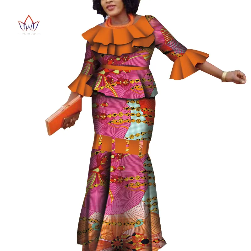 Африканская восковая юбка с принтом размера плюс Дашики, наборы, традиционная одежда для женщин, Базен Riche, африканская юбка из двух частей, набор, WY4179 - Цвет: 2