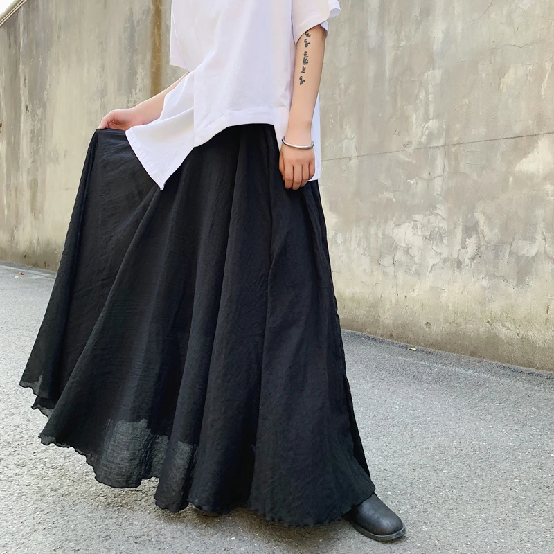 Men's trousers spring summer casual loose bell-bottom trousers men's skirt double layer design black Yamamoto style