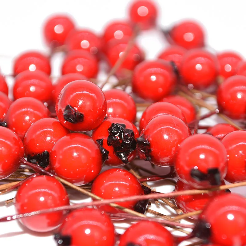 50/100pcs 1cm Artificial Red Berries Cherry Pearl Stamen Flowers Fake Foam Fruit Berry for Wedding Decoration DIY Bride Bouquet