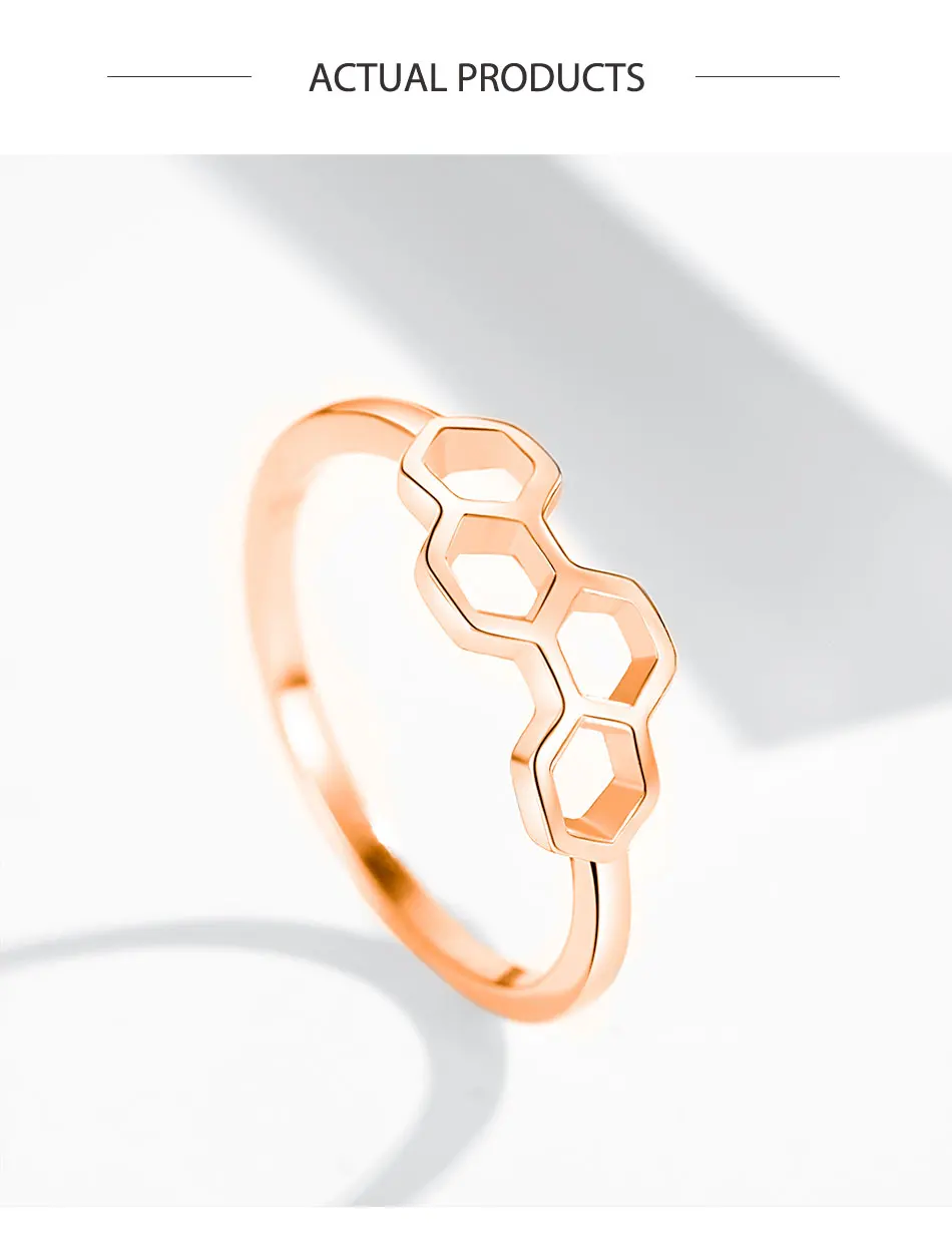 Simple Style Real 925 Sterling Silver Honeycomb Ring Rose Gold Color Finger Ring for Women Fashion Jewelry Anillos Mujer