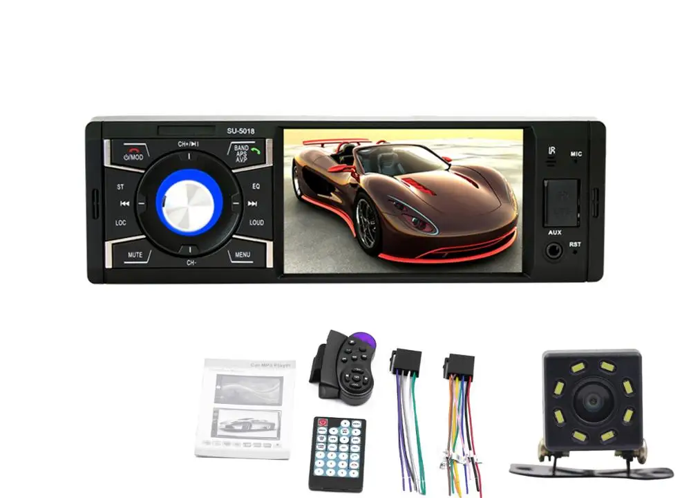 Радио 1Din MP3 плеер Автомобильный стерео Мультимедиа Аудио USB AUX FM радио станция Bluetooth Камера заднего вида дистанционное управление Авторадио - Цвет: with 8Led camera