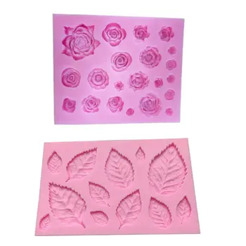 

2pcs Mold-Rose Flower and Leaves Shapes Silicone Mold for Sugarcraft Cake Decoration