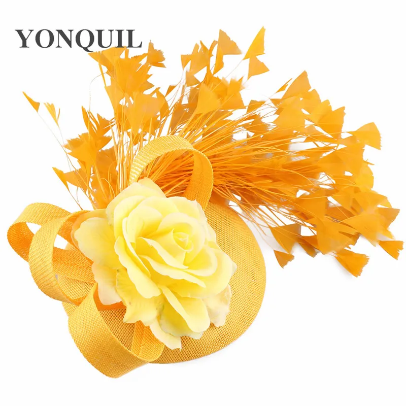 Hair Accessories Yellow Fashion Hat Fedora Formal Dress Church Fascinators Hat Headband Party Tea Millinery Caps Mesh Hair Accessories Fascinator Hats