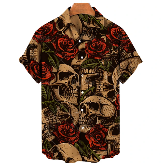 Гавайская рубашка для мужчин и женщин, свободная дышащая футболка с 3D-принтом черепа, размеры до 5xl, лето 2022 1