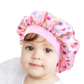 

Cute Pattern Bonnet Night Sleep Hair Cap for Children Kids Satin Wide-brimmed Elastic Turban Hat Girl Boy Accessories Hair Care