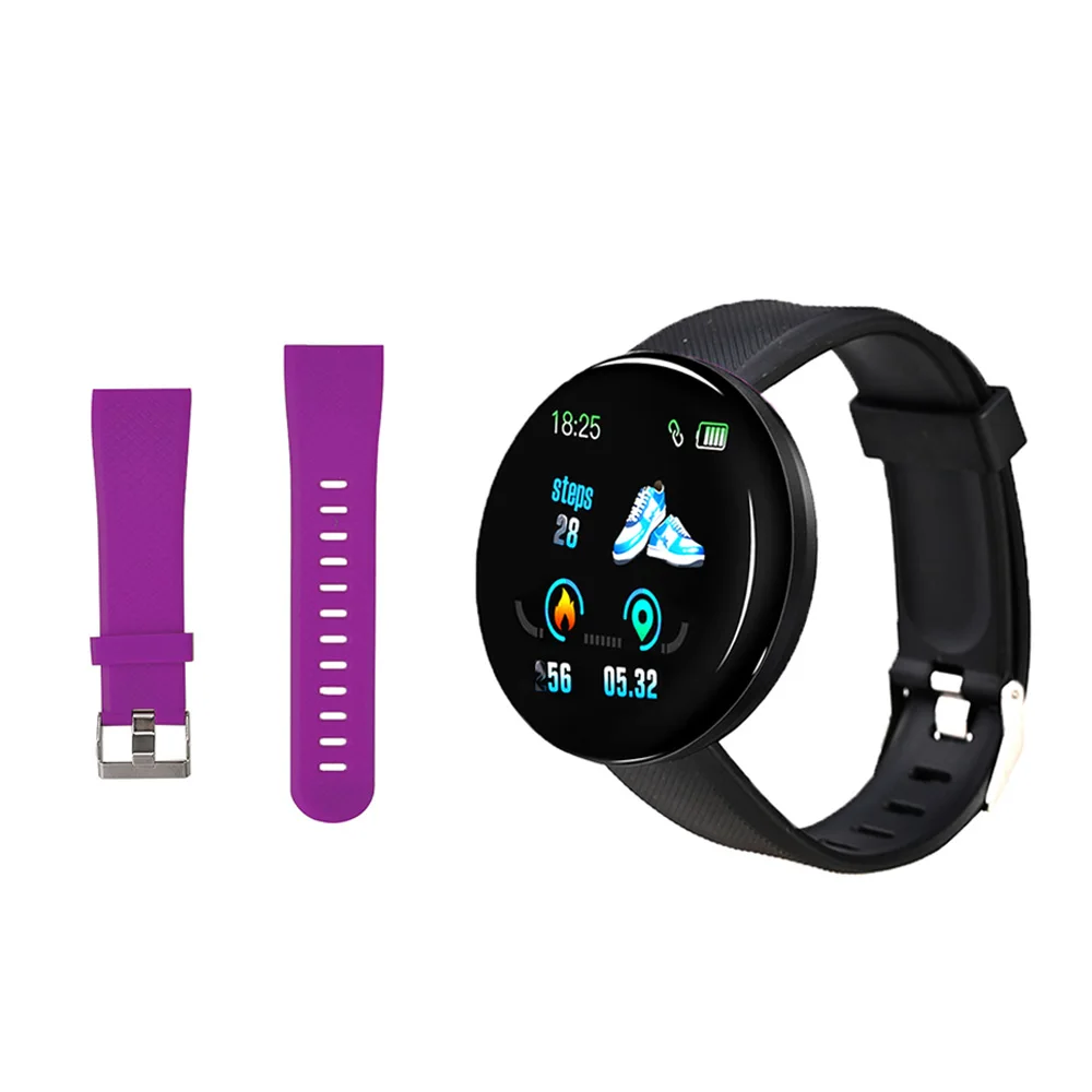 D18 Смарт-часы для мужчин кровяное давление фитнес-трекер браслет шагомер Здоровье Браслет SmartWatch для Ios Android - Цвет: Black N Purple strap