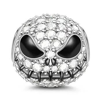

Jack Skull Silver Plated Beads Charm for Halloween with Cubic Zircon Bracelets Bangle Nightmare Before Christmas Gothic Jewelry
