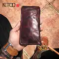 Кожаный мужской кошелек AETOO, длинный кожаный бумажник на молнии в американском ретро стиле, складной вертикальный кошелек, ручная сумка с це...