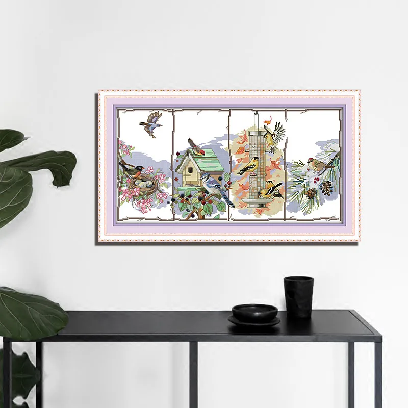 

Four Seasons of Birds Cross Stitch Pattern Printed Chinese Counted Embroidery Needlework Modern Home Decoration Animal Crossing