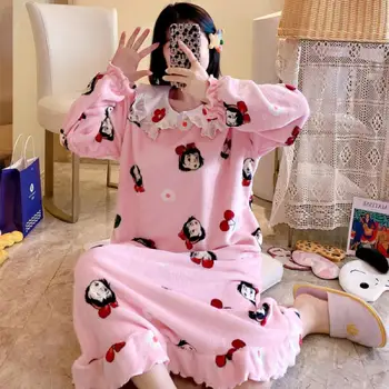 

Fashionable Pajamas Women's Coral Fleece Autumn and Winter Long-Sleeved Nightdress Thickened Plus Size Flannel Nightdress
