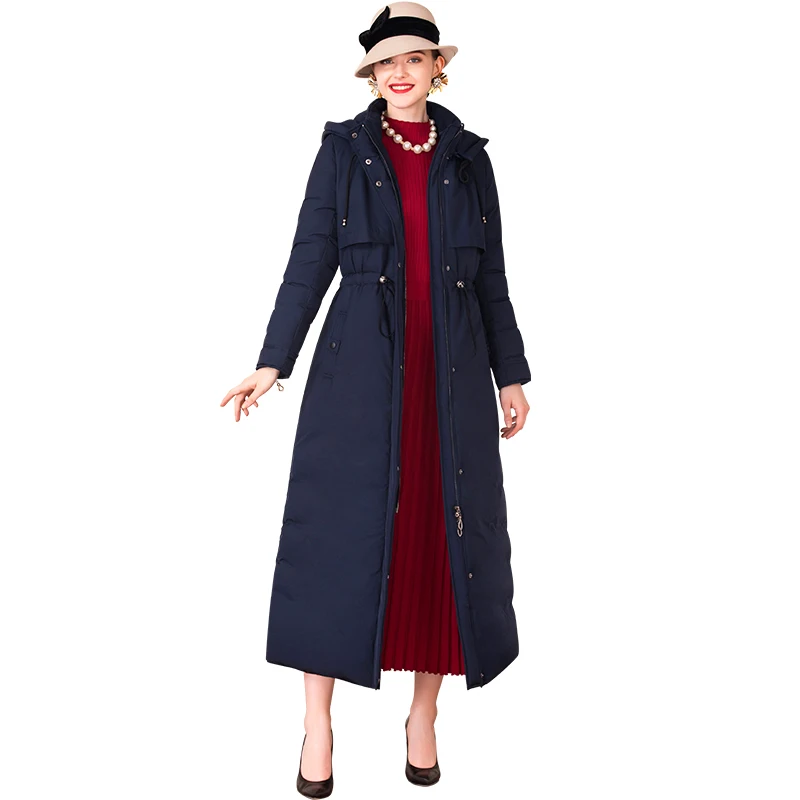 

Winter Women Parkas Space Cotton Long Coat Navy Full Length Puffer Jacket Cap Collar X-Long Overcoat Plus Size DZ2184