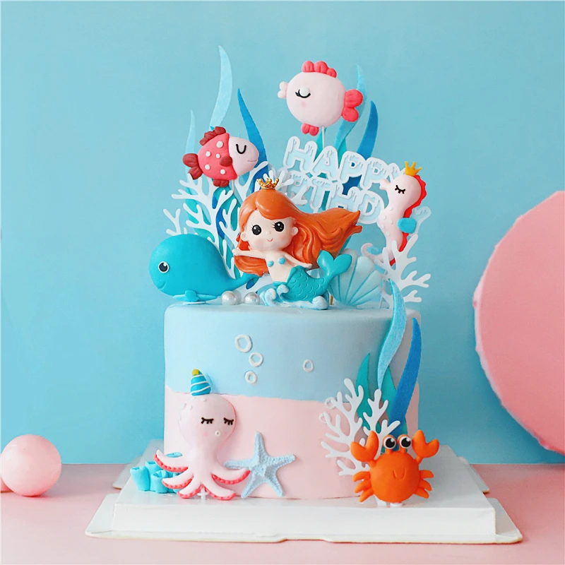 Axolotl Cake Topper Glitter Axolotl Happy Birthday Cake Decorations for  Girls Boys Fish Under the Sea Theme Baby Shower Birthday Party Supplies