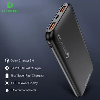

FLOVEME Quick Charger 3.0 Power Bank 10000mAh Portable Charging 3 input PowerBank USB External Battery Charger For Xiaomi iPhone