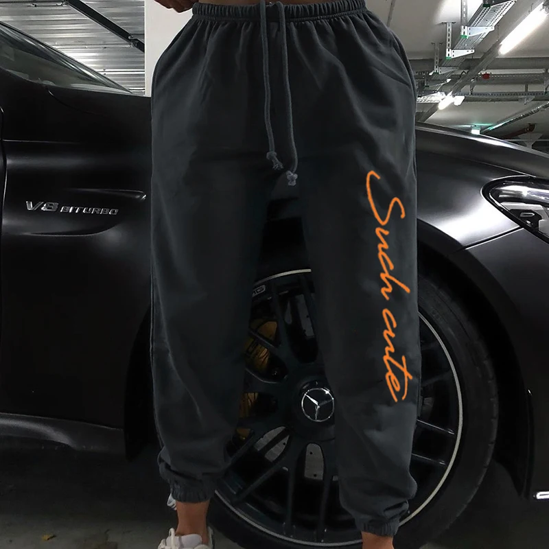 Casual Loose Joggers Sweatpants Women Letter Embroidery High Waisted Trousers Hip Hop Streetwear Workout Baggy Pants