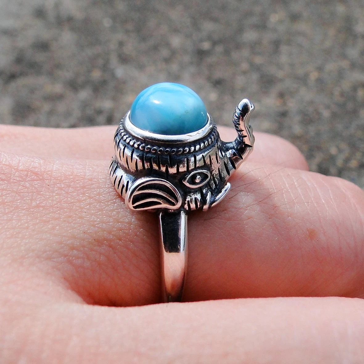 Anillo de de plata de boda de 8mm, anillo de elefante Larimar Natural de Dominica, joyería de plata de ley 925 para AliExpress