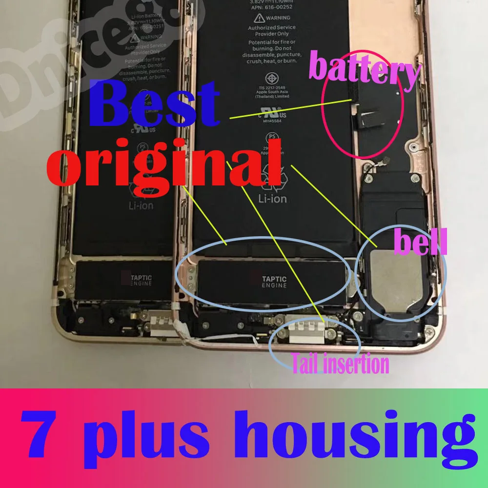 

For iphone 7p housing,7 plus back shell,bakc cover,including rear camera,battery,bell and so on parts,good quality housing.