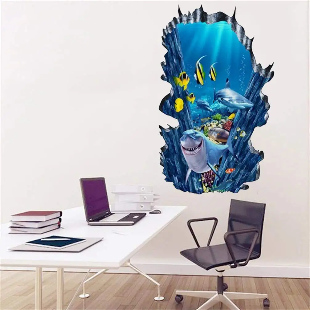 EBay Лидер продаж наклейки на стену с мотивами из мультфильмов подводный мир 3D декоративная 3D живопись классная детская комната DIY наклейки