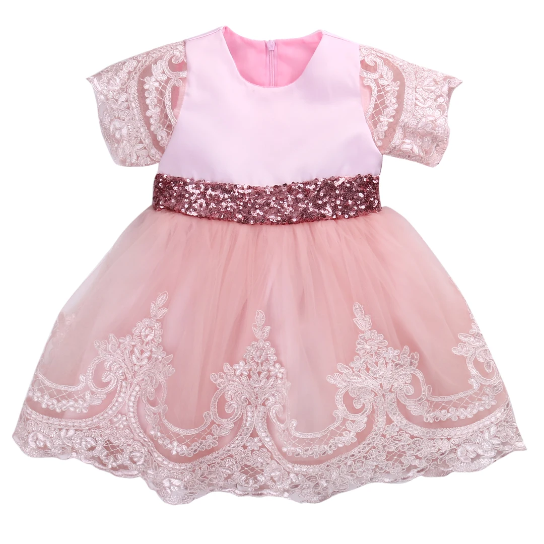 Платья с цветочным принтом для девочек платье принцессы с бантом цветочная отделка детское кружевное бальное платье торжественное платье с юбкой-пачкой - Цвет: Розовый