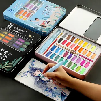 

36 Colors Solid Watercolor Paint Set Portable Drawing Brush Acrylic Art Painting Supplies Kid Paint Set Watercolor Palette