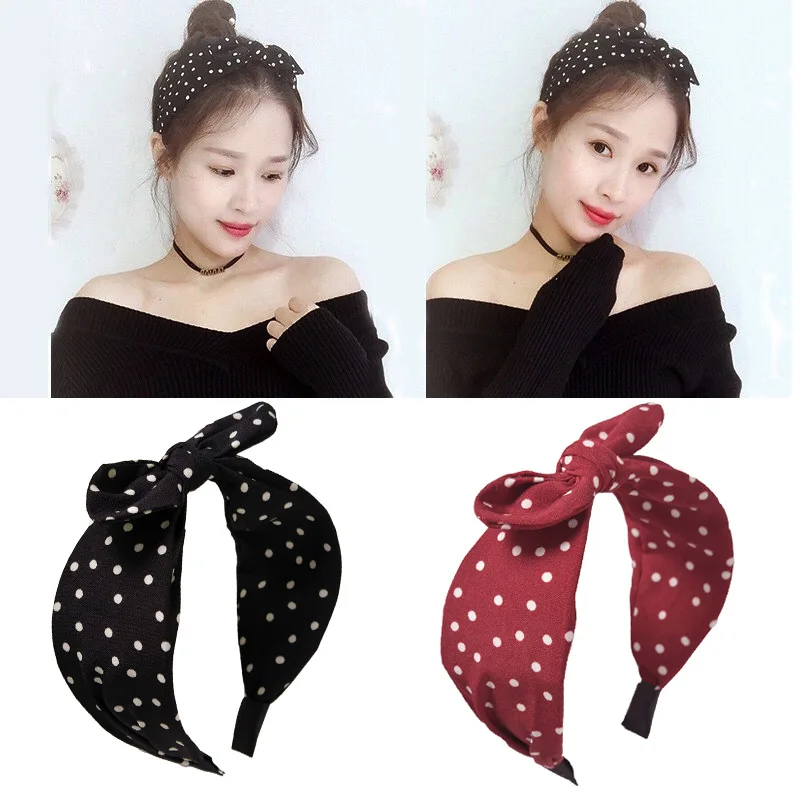 

Sweet Bow Rabbit Ears Headband Hairband for Women Girls Fabric Printing Palka Dot Hair Hoop Band Accessories Headwear Headdress