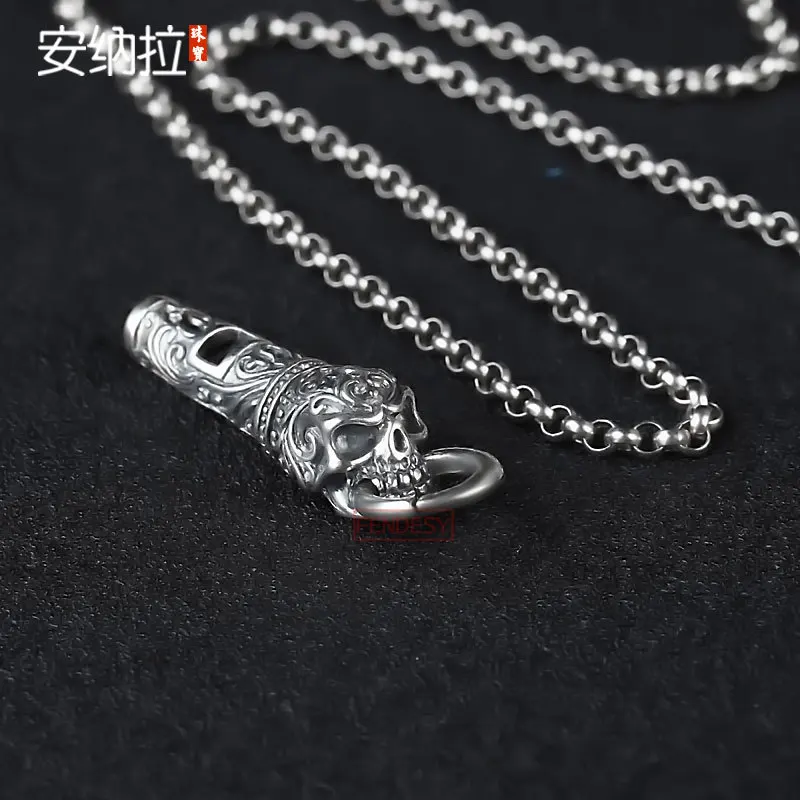

Anna Pull S925 Silver Men's Skeleton Whistle Pendant Online Celebrity Live Cool Silver Necklace Pendant Accessories Retro Fashio