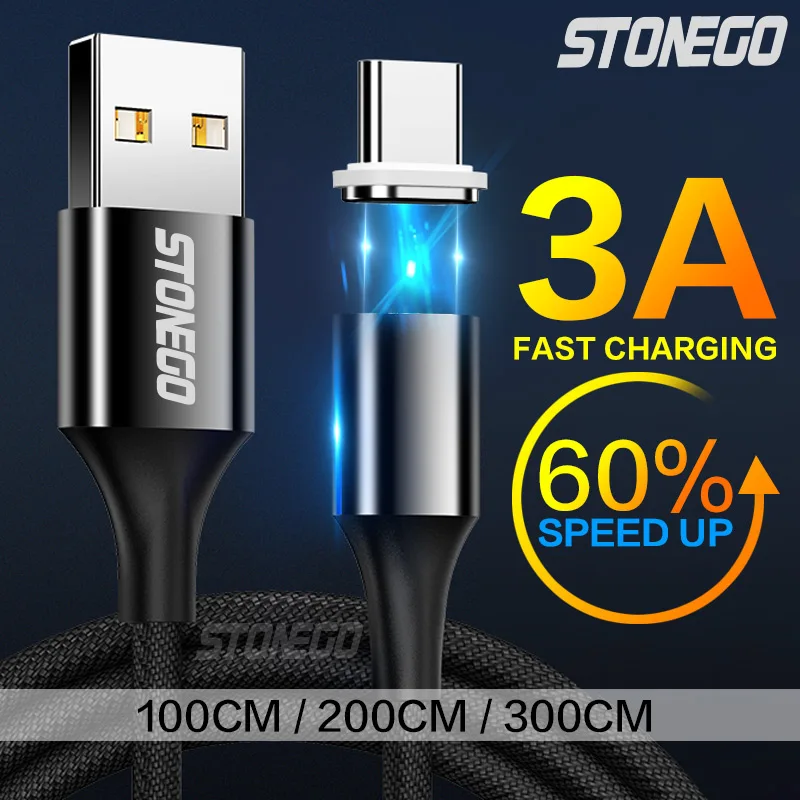

STONEGO Magnetic Cable Micro USB Type C Quick Charging Cable 1M 2M 3M 3A Fast Charging Wire Type-C Magnet Charger Phone Cable
