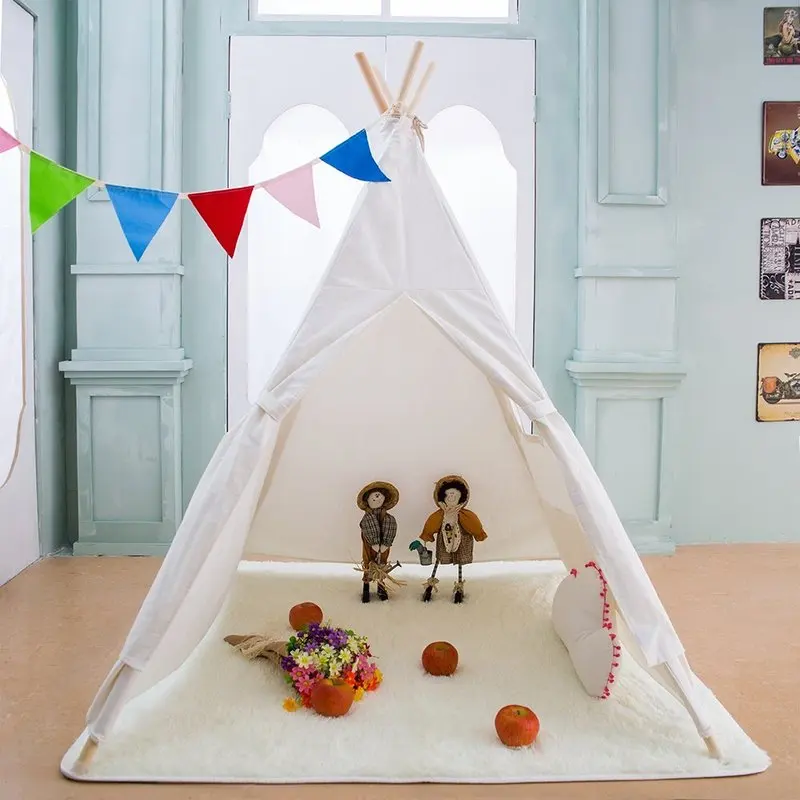 

Portable Kids Tent Playground Cotton Canvas Tipi House Children Girls Play House Wigwam Game House Triangle Tents Room Decor