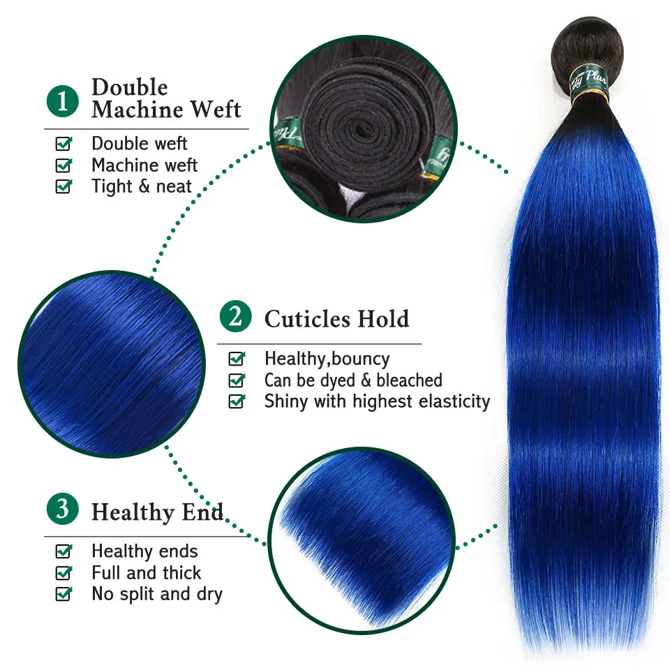 colored human hair bundles with closure 2 tone blue color (4)