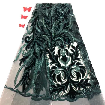 

Green french lace fabric african sequin lace fabric 2019 high quality lace tissu dentelle africain bridal fabric 5yard/lot