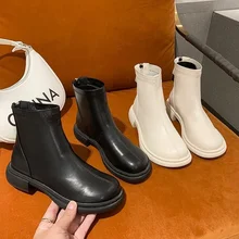 

Fall 2021 New British Style Fashion Platform Boots Women Back Zipper Short Boots Thick Heel Round Shoes for Women Ankle Boots