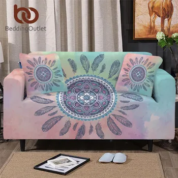 

BeddingOutlet Mandala Sofa Cover Pink Blue Stretch Slipcover Floral Armchair Cover Bohemian Elastic Couch Cover 1/2/3/4 Seater