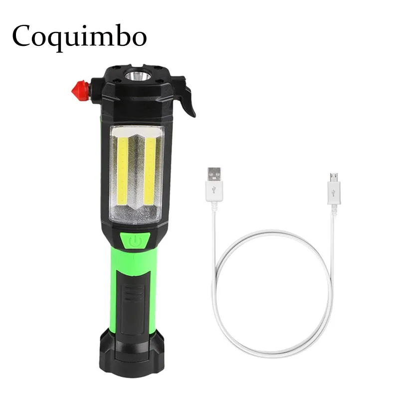 2 In 1 LED Flashlight USB Rechargeable Torch With Seat Belt Cutter Glass Window Breaker Magnetic Flashlight Emergency Tool